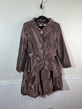 Serafina Womens 2 Pc Skirt Suit Size 12 Brown Church Mother Bride Formal Career